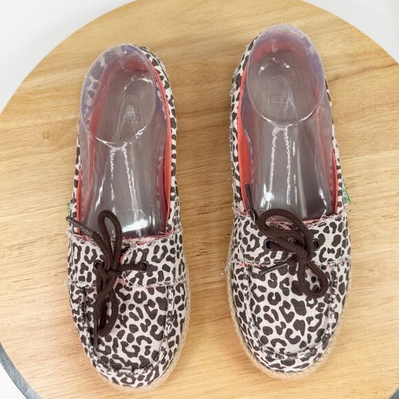 Sanuk Kariba Sidewalk Surfer Leopard Print Espadrille Hemp Slip On Shoe 7 - Picture 4 of 11
